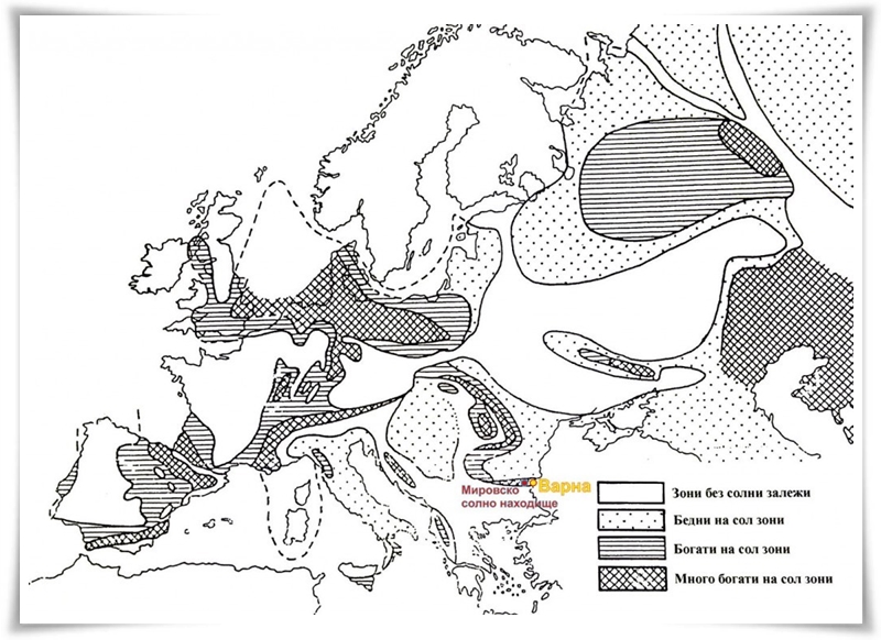 Геоложка карта на Европа с разпространение на солни залежи